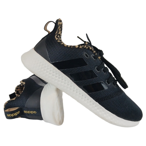 Adidas 7.5 Black White Cheetah Sneakers Trim Running Cloudfoam Super Puremotion - Picture 8 of 15